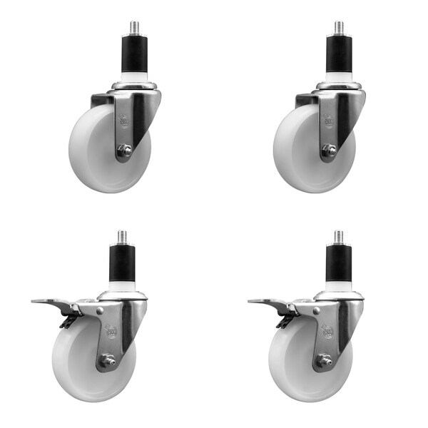 Service Caster 4'' SS Nylon Swivel 1-1/2'' Expanding Stem Caster Set 2 Total Lock Brakes, 4PK SCC-SSEXTTL20S414-NYS-2-S-2-112 - main